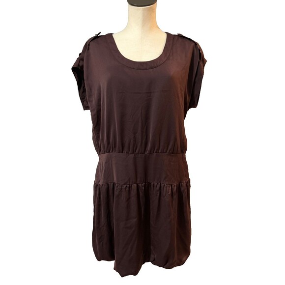 GAP Women’s Y2K Bubble Chocolate Brown Mini Dress size 14 Silky Satin Cap Sleeve - Picture 1 of 11